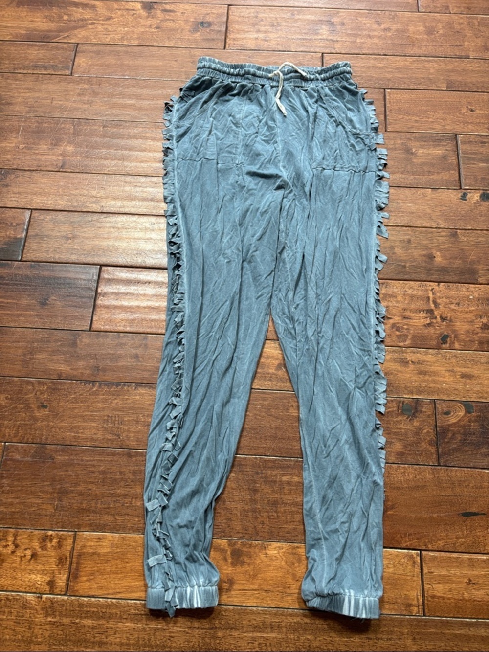 POL lightweight blue fringe joggers. S
